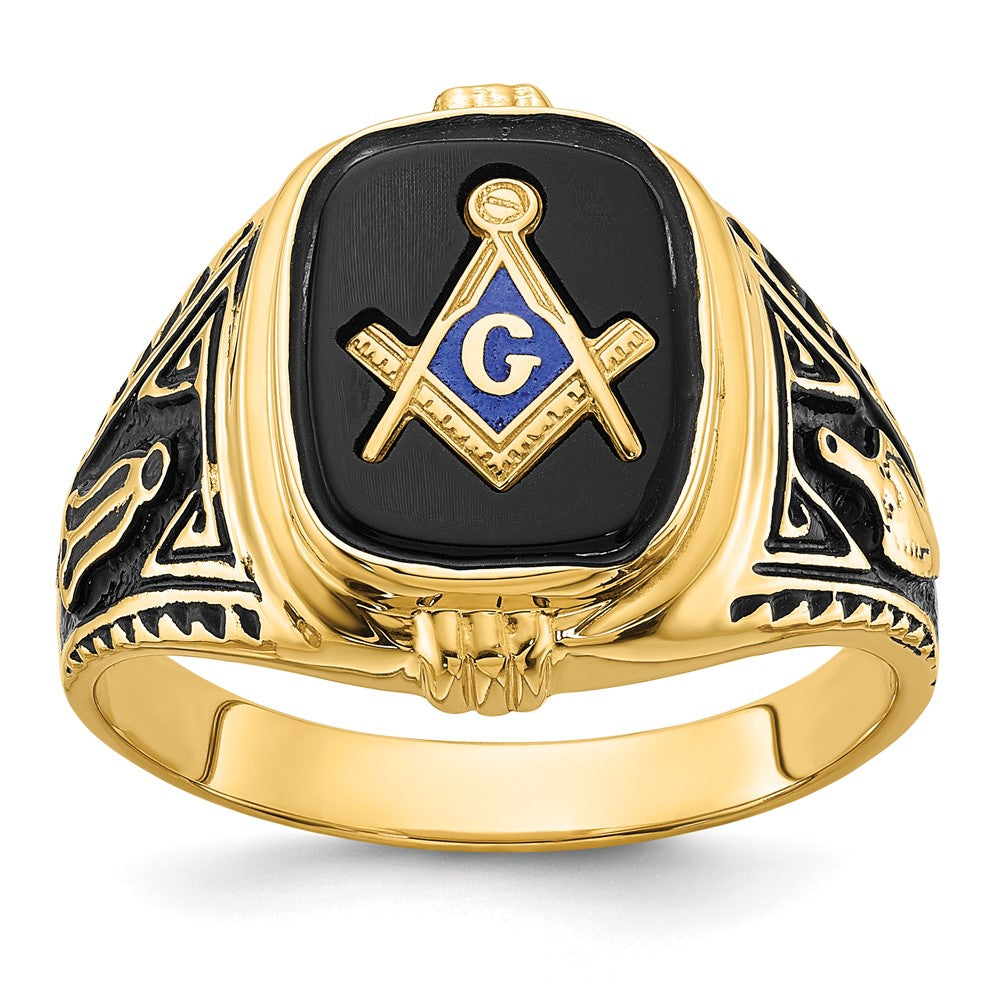 IB Goodman 14k Mens Polished/Antiqued and Textured with Onyx Masonic Ring