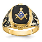 IB Goodman 14k Mens Polished/Antiqued and Textured with Onyx Masonic Ring