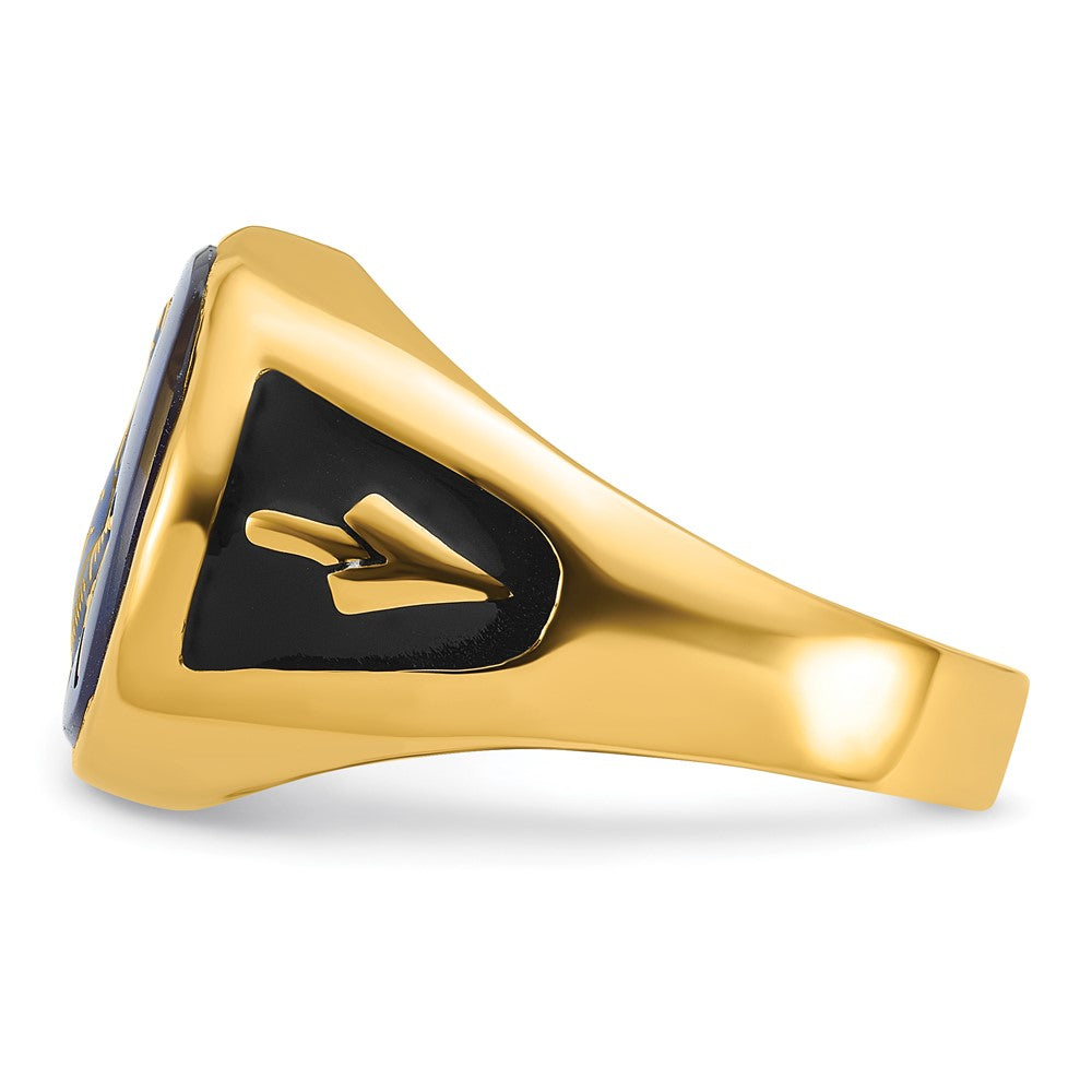 IB Goodman 14k Mens Polished and Textured with Black Enamel and Imitation Blue Spinel Masonic Ring