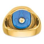 IB Goodman 14k Mens Polished and Textured with Black Enamel and Imitation Blue Spinel Masonic Ring