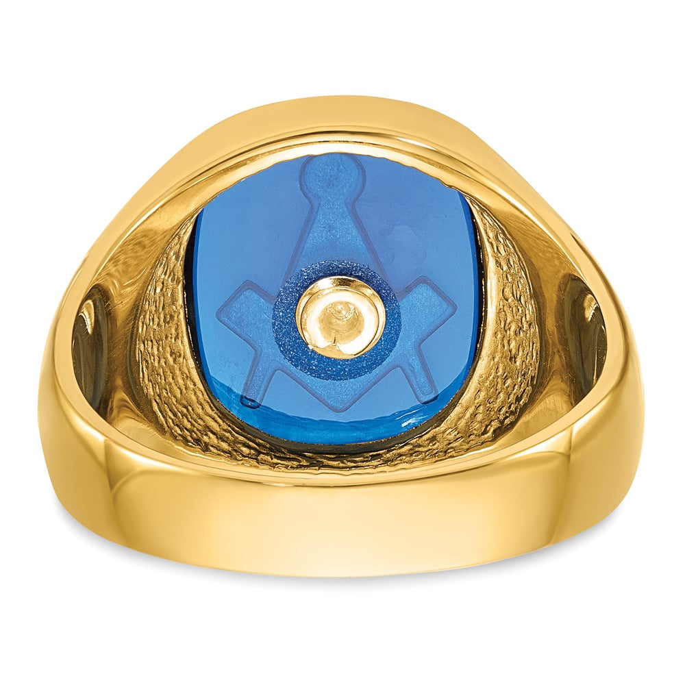 IB Goodman 14k Mens Polished and Textured with Black Enamel and Imitation Blue Spinel Masonic Ring