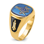 IB Goodman 14k Mens Polished and Textured with Black Enamel and Imitation Blue Spinel Masonic Ring