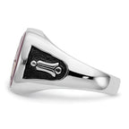 IB Goodman 14k White Gold Mens Polished and Textured with Black Enamel and Lab Created Ruby Masonic Ring