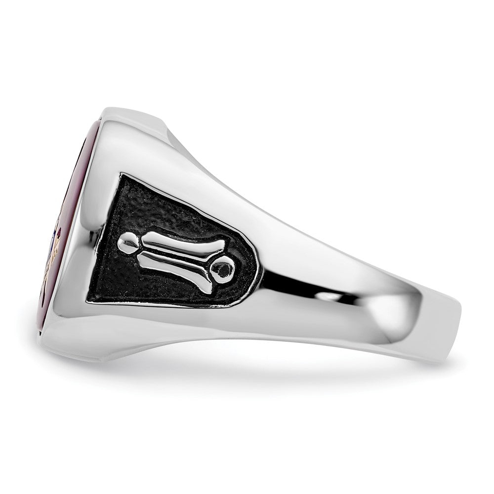 IB Goodman 14k White Gold Mens Polished and Textured with Black Enamel and Lab Created Ruby Masonic Ring