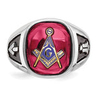 IB Goodman 14k White Gold Mens Polished and Textured with Black Enamel and Lab Created Ruby Masonic Ring