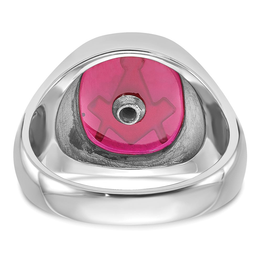 IB Goodman 14k White Gold Mens Polished and Textured with Black Enamel and Lab Created Ruby Masonic Ring