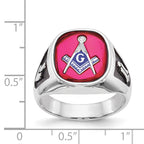 IB Goodman 14k White Gold Mens Polished and Textured with Black Enamel and Lab Created Ruby Masonic Ring