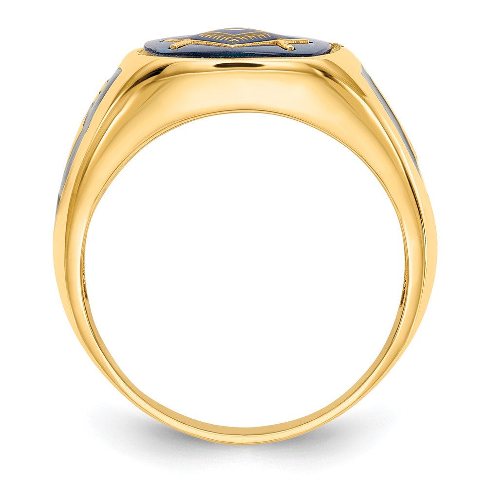 IB Goodman 14k Mens Polished/Antiqued and Textured with Imitation Blue Spinel Masonic Ring