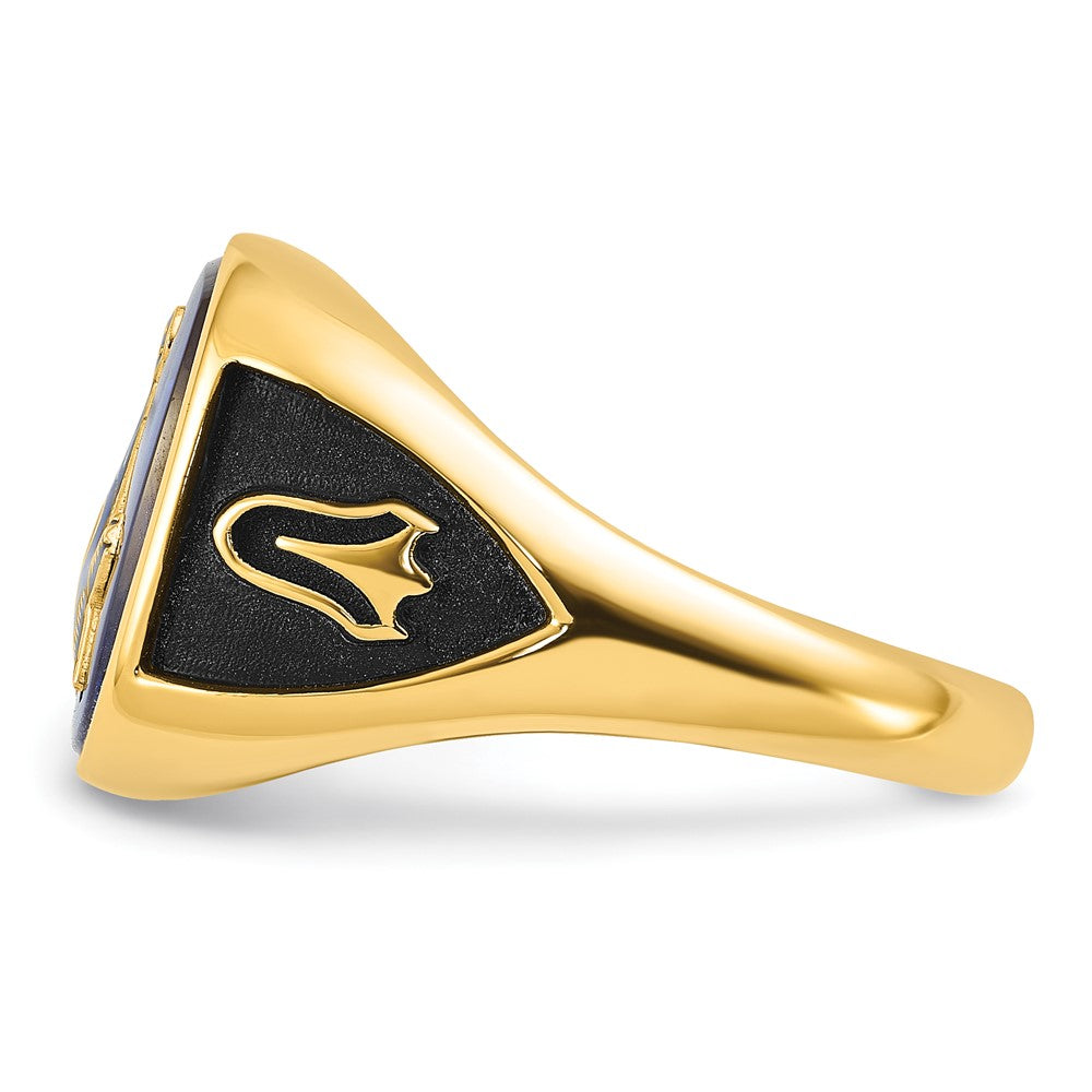 IB Goodman 14k Mens Polished/Antiqued and Textured with Imitation Blue Spinel Masonic Ring