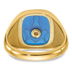 IB Goodman 14k Mens Polished/Antiqued and Textured with Imitation Blue Spinel Masonic Ring