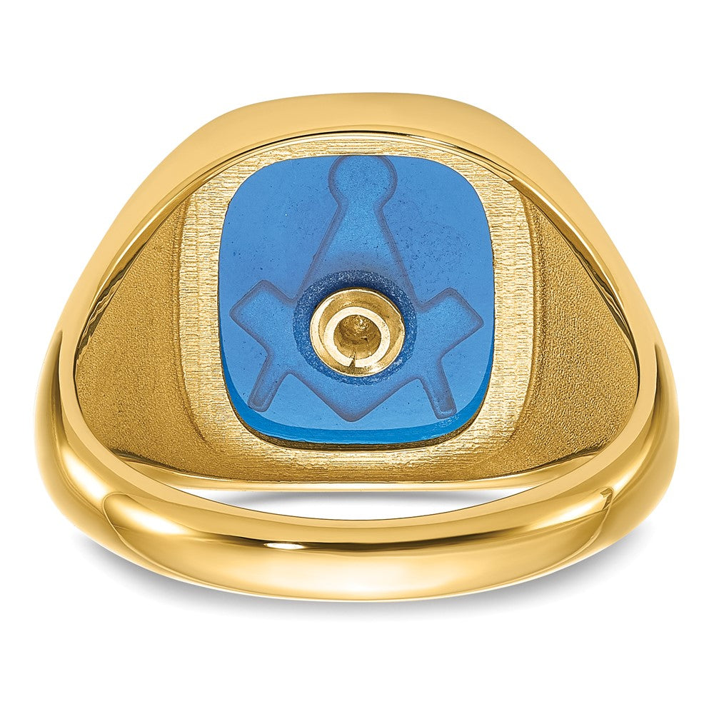 14k White Gold Men's Polished, Antiqued and Textured with Imitation Blue Spinel Masonic Ring