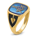 14k White Gold Men's Polished, Antiqued and Textured with Imitation Blue Spinel Masonic Ring