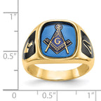 IB Goodman 14k Mens Polished/Antiqued and Textured with Imitation Blue Spinel Masonic Ring