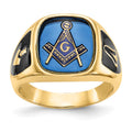 14k White Gold Men's Polished, Antiqued and Textured with Imitation Blue Spinel Masonic Ring