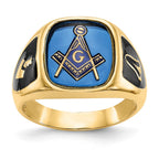 14k White Gold Men's Polished, Antiqued and Textured with Imitation Blue Spinel Masonic Ring