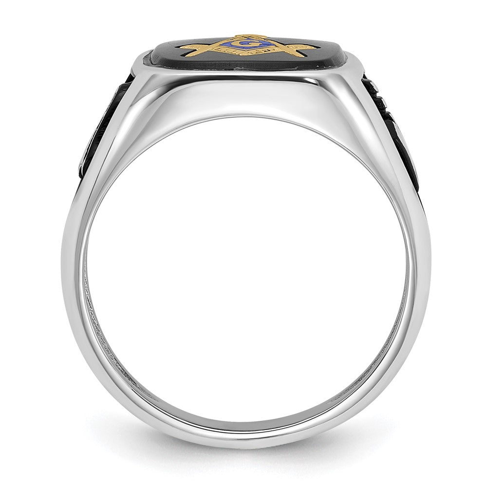 IB Goodman 14k White Gold and Gold-plated Polished and Textured with Black Enamel and Onyx Masonic Ring