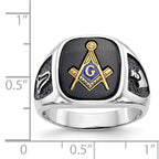 IB Goodman 14k White Gold and Gold-plated Polished and Textured with Black Enamel and Onyx Masonic Ring