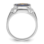 IB Goodman 14k White Gold Polished and Textured with Black Enamel and Imitation Blue Spinel Masonic Ring