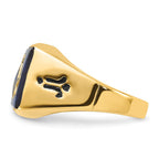 IB Goodman 14k Mens Polished and Grooved with Black Enamel and Imitation Blue Spinel Masonic Ring