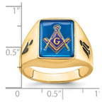 IB Goodman 14k Mens Polished and Grooved with Black Enamel and Imitation Blue Spinel Masonic Ring