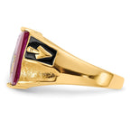 10k Men's Polished and Textured with Black Enamel and Lab Created Ruby Masonic Ring