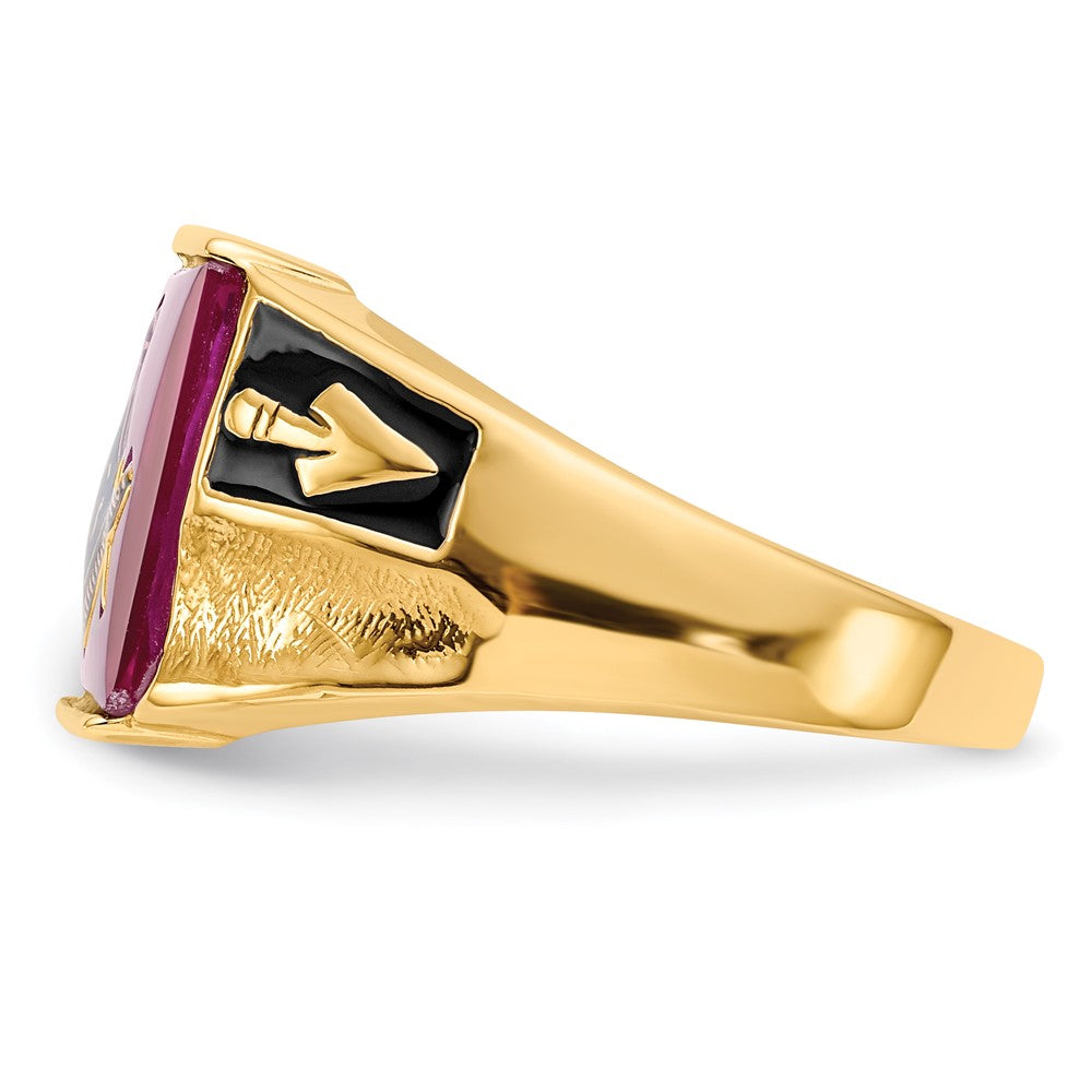 IB Goodman 14k Mens Polished and Textured Black Enamel Lab Created Ruby Masonic Ring