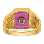 IB Goodman 14k Mens Polished and Textured Black Enamel Lab Created Ruby Masonic Ring