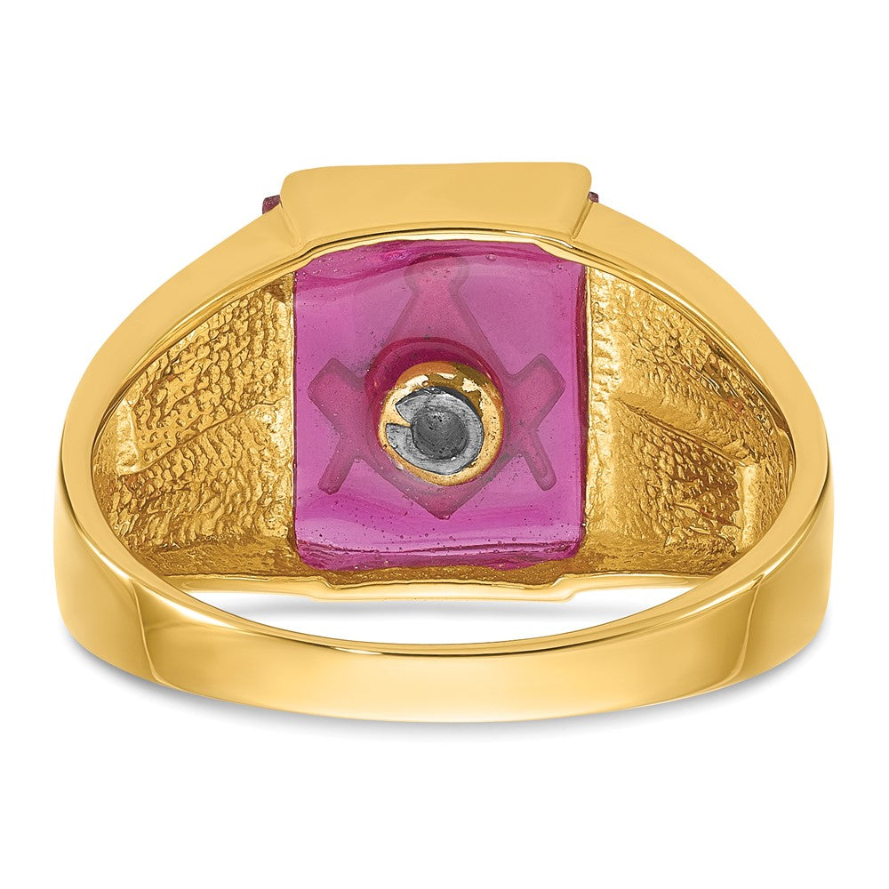 IB Goodman 14k Mens Polished and Textured Black Enamel Lab Created Ruby Masonic Ring
