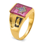 IB Goodman 14k Mens Polished and Textured Black Enamel Lab Created Ruby Masonic Ring