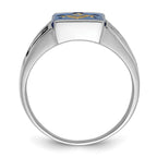 IB Goodman 14k White Gold Mens Polished and Textured Black Enamel Imitation Blue Spinel Masonic Ring