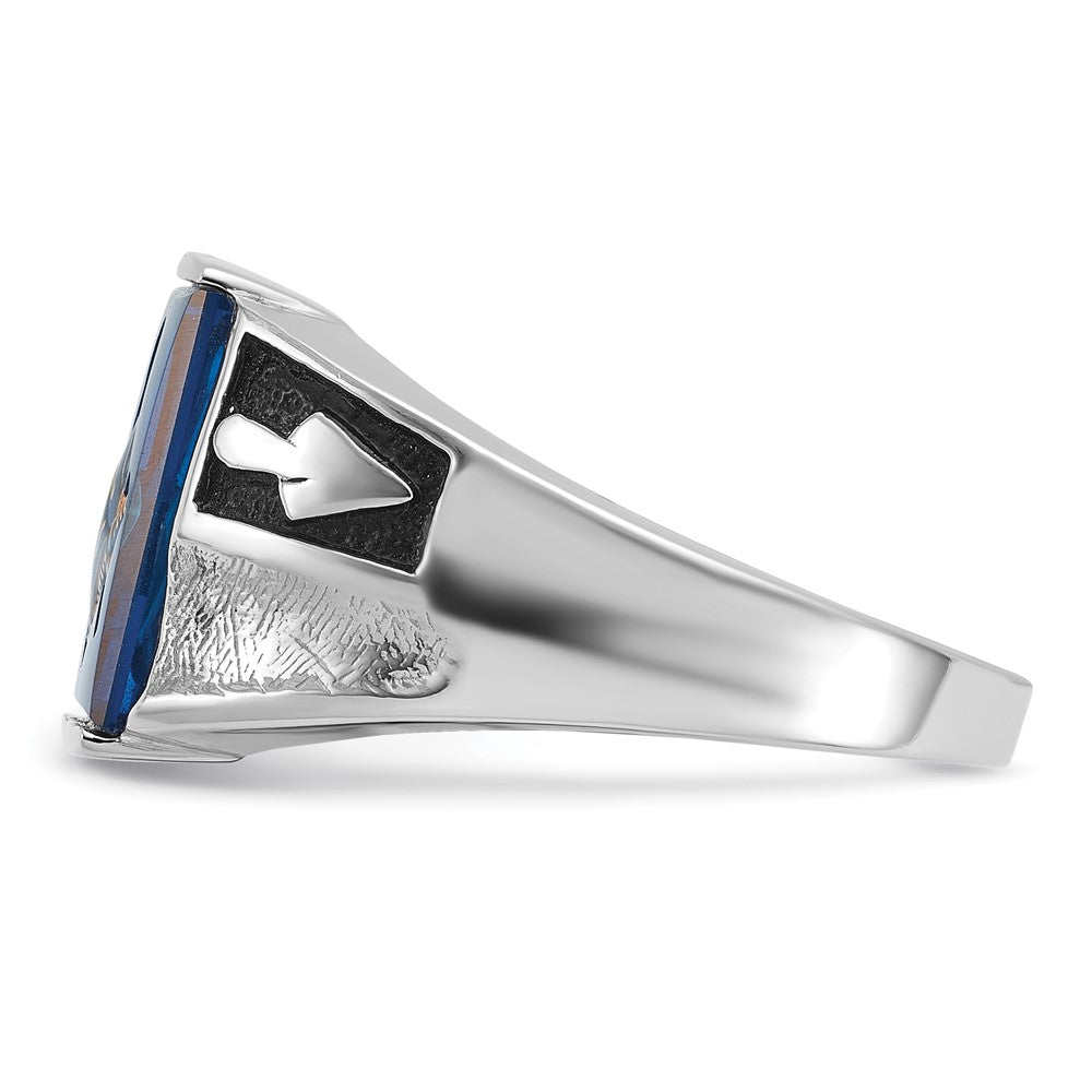 IB Goodman 14k White Gold Mens Polished and Textured Black Enamel Imitation Blue Spinel Masonic Ring