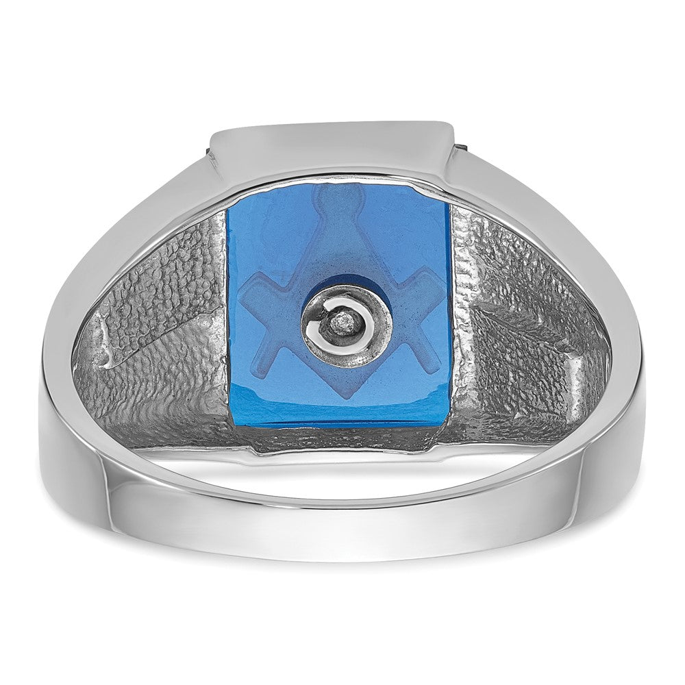 IB Goodman 14k White Gold Mens Polished and Textured Black Enamel Imitation Blue Spinel Masonic Ring