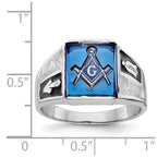 IB Goodman 14k White Gold Mens Polished and Textured Black Enamel Imitation Blue Spinel Masonic Ring