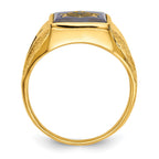 IB Goodman 14k Mens Polished Antiqued and Textured with Imitation Blue Spinel Masonic Ring
