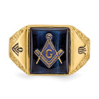 IB Goodman 14k Mens Polished Antiqued and Textured with Imitation Blue Spinel Masonic Ring