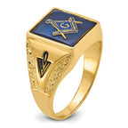 IB Goodman 14k Mens Polished Antiqued and Textured with Imitation Blue Spinel Masonic Ring