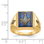 IB Goodman 14k Mens Polished Antiqued and Textured with Imitation Blue Spinel Masonic Ring