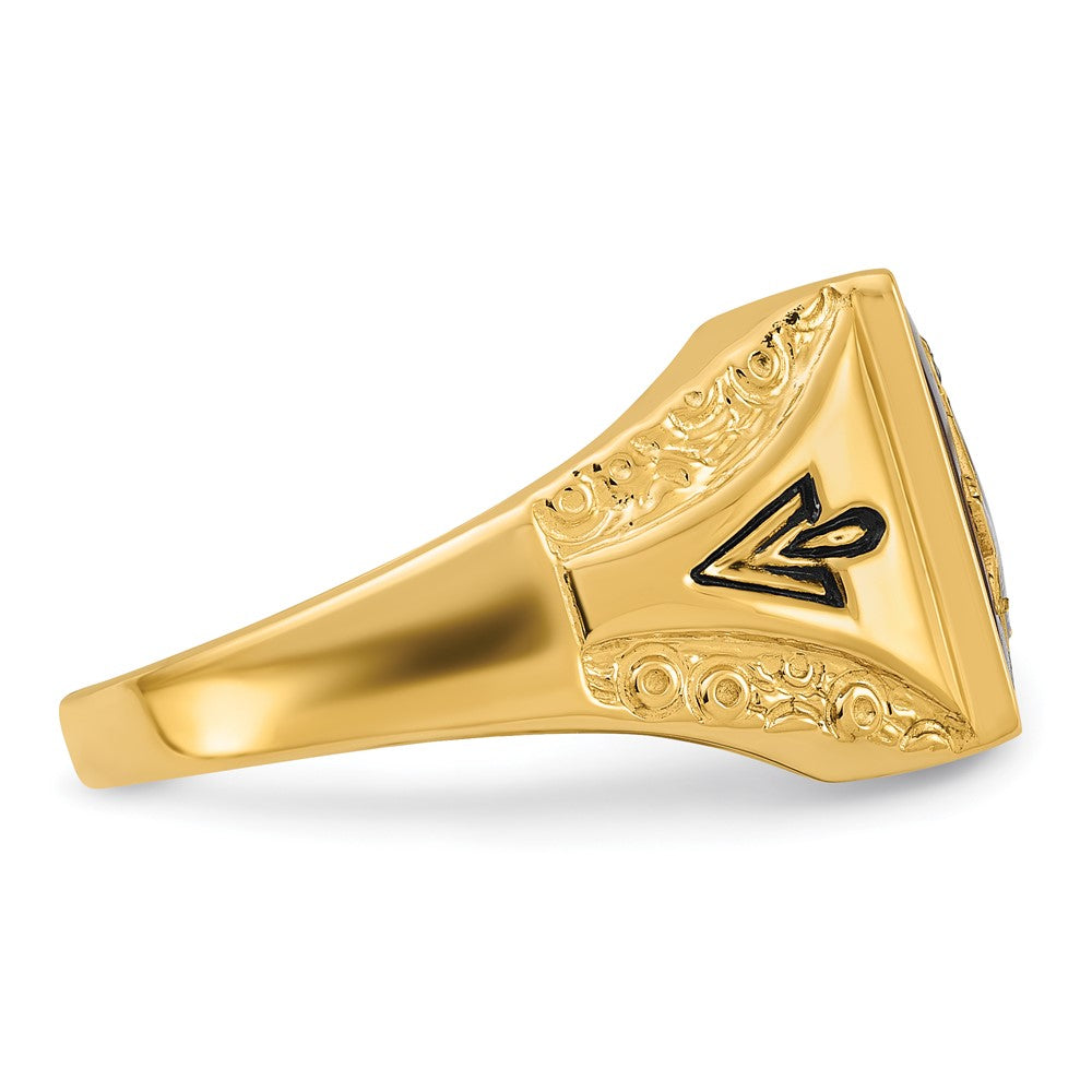 IB Goodman 14k Mens Polished Antiqued and Textured with Imitation Blue Spinel Masonic Ring