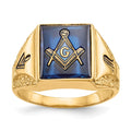 IB Goodman 14k Mens Polished Antiqued and Textured with Imitation Blue Spinel Masonic Ring