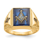 IB Goodman 14k Mens Polished Antiqued and Textured with Imitation Blue Spinel Masonic Ring
