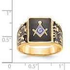 IB Goodman 14k Mens Polished and Textured with Black Enamel and Onyx Masonic Ring