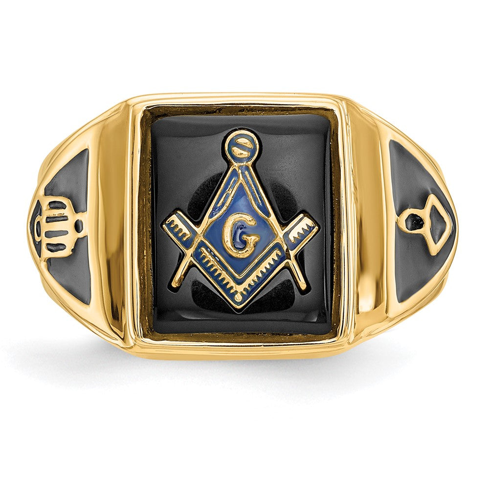 IB Goodman 14k Mens Polished/Antiqued and Textured Onyx Masonic Ring