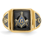IB Goodman 14k Mens Polished/Antiqued and Textured Onyx Masonic Ring
