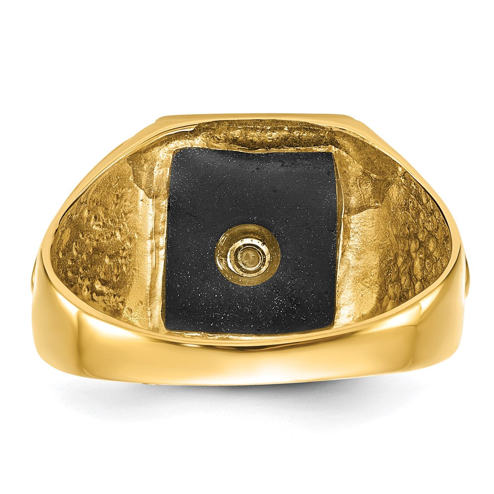 IB Goodman 14k Mens Polished/Antiqued and Textured Onyx Masonic Ring