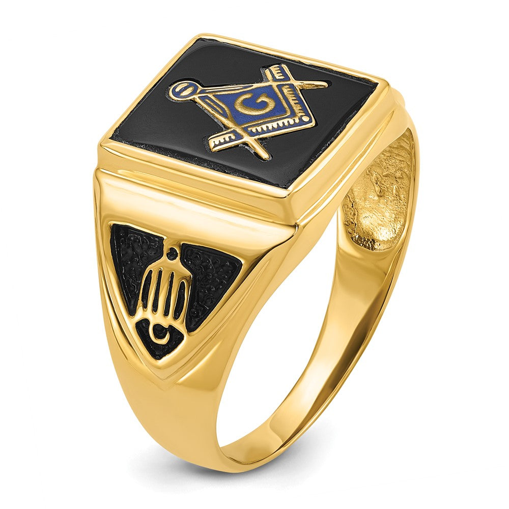 IB Goodman 14k Mens Polished/Antiqued and Textured Onyx Masonic Ring