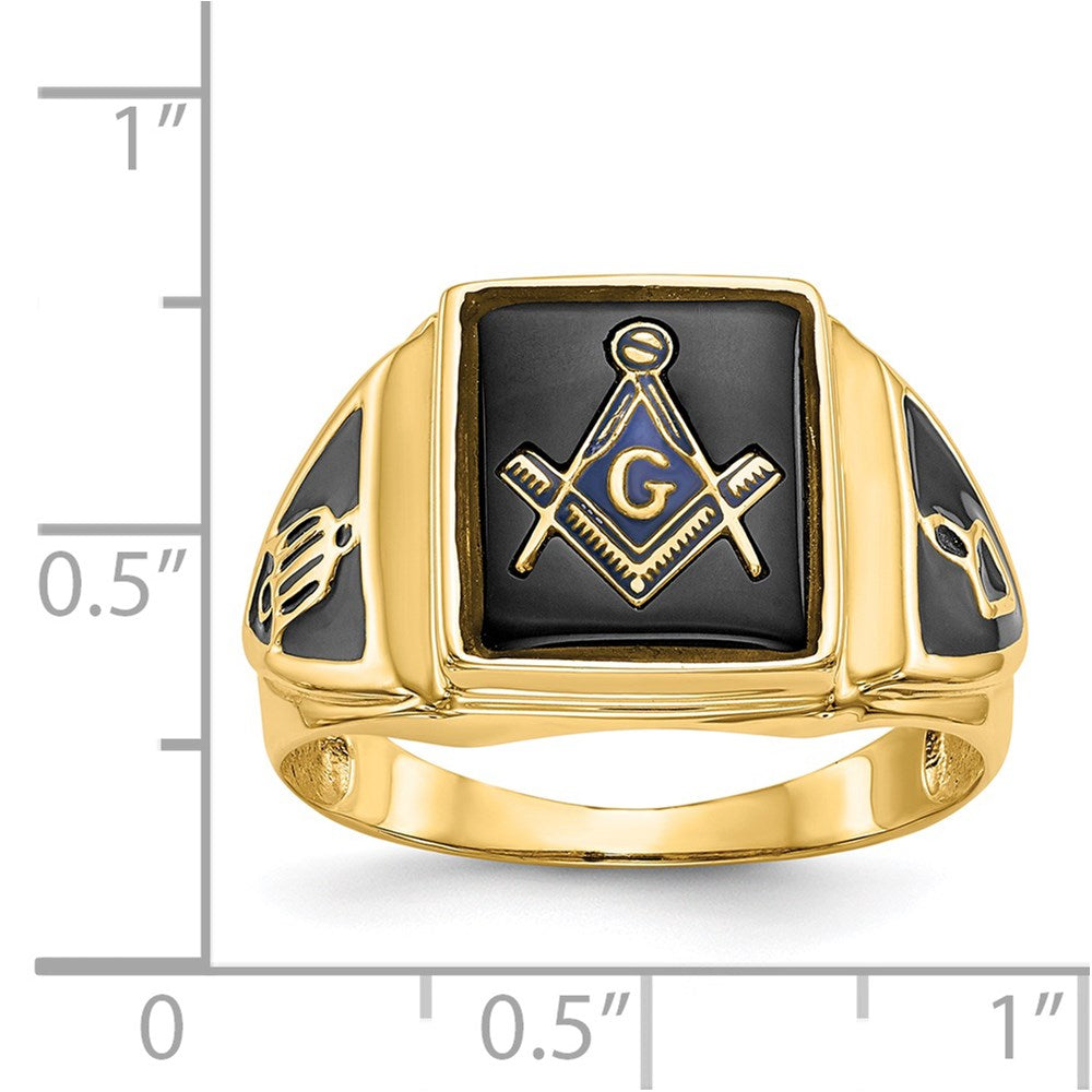 IB Goodman 14k Mens Polished/Antiqued and Textured Onyx Masonic Ring