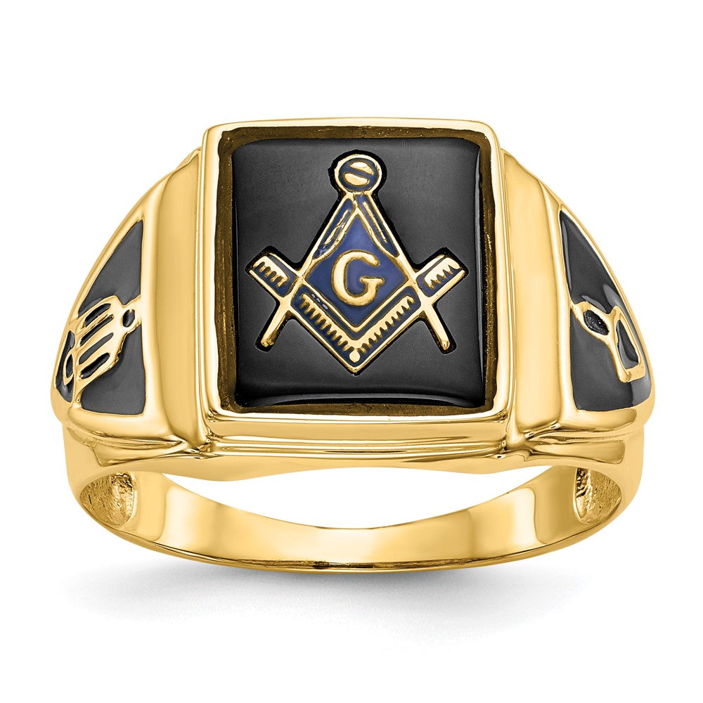 IB Goodman 14k Mens Polished/Antiqued and Textured Onyx Masonic Ring