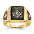 IB Goodman 14k Mens Polished/Antiqued and Textured Onyx Masonic Ring