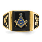 IB Goodman 14k Mens Polished and Textured with Black Enamel and Onyx Masonic Ring