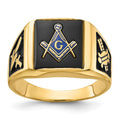 IB Goodman 14k Mens Polished and Textured with Black Enamel and Onyx Masonic Ring